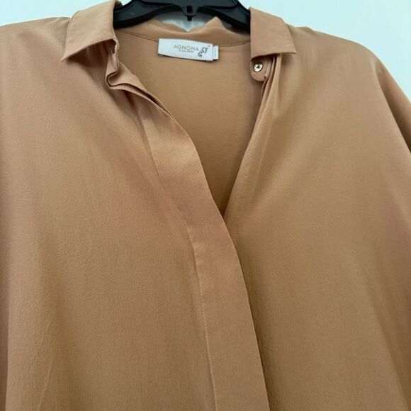 Agnona 100% Silk Tan Button-Up Blouse in Tan Sz Medium, NWT - Picture 6 of 12